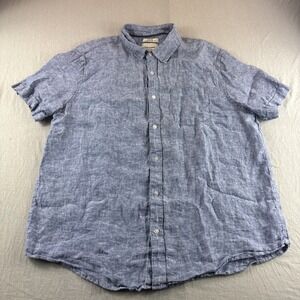 Thom Aaron Flax Linen Shirt Mens XL Blue Heather Short Sleeve Button Up Preppy